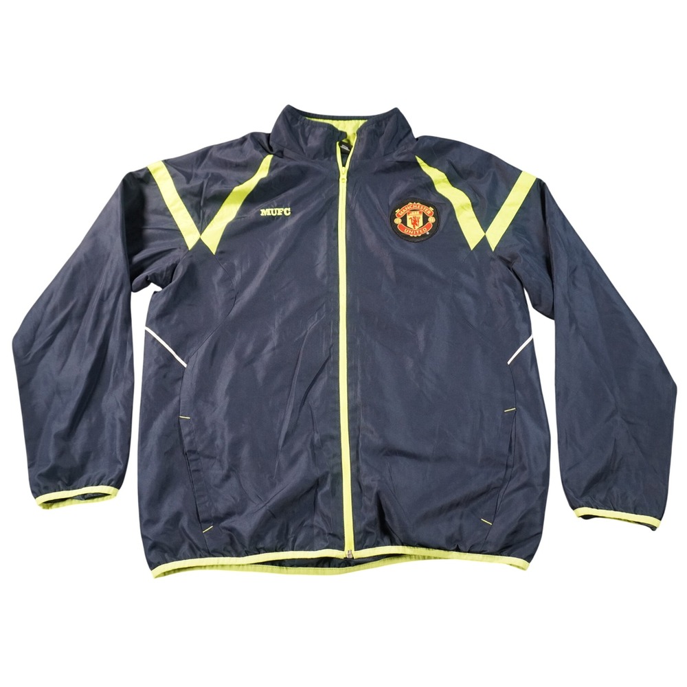 Manchester United Windbreaker Jacket Mens Large Navy Neon Yellow MUFC Full Zip